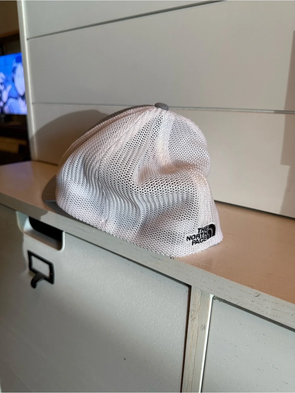 The North Face Gray and White Fitted Mesh Trucker Hat